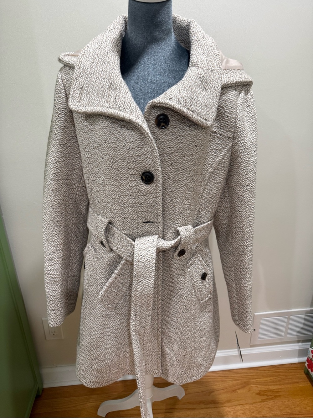 Gallery Textured Belted Trench Coat - Cream